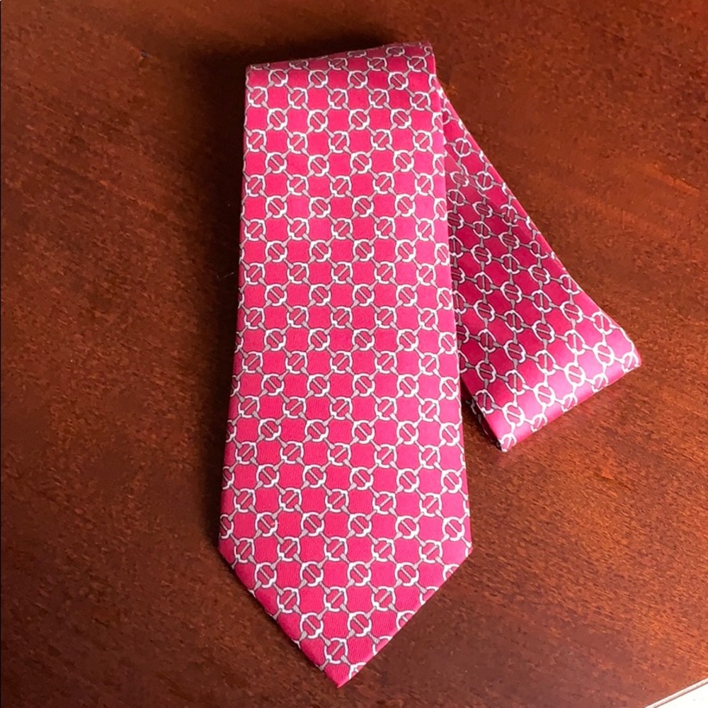 HERMES PARIS RED & GOLD 100% SILK NECKTIE 7059 TA